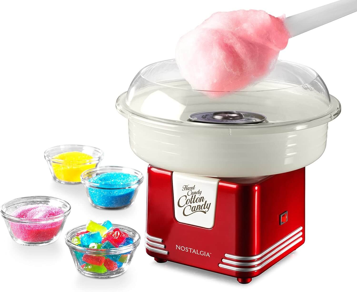 Nostalgia Cotton Candy Machine - Retro Cotton Candy Machine for Kids with 2 Reusable Cones, 1 Sugar Scoop, and 1 Extractor Head – Red