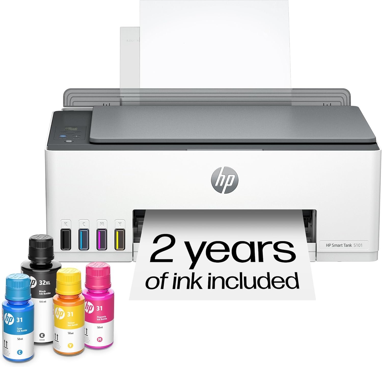 HP Smart Tank 5101 Wireless All-in-One Refillable Ink Tank Printer, Scanner, Copier with 2 years of Ink included, Wireless printer for home use (1F3Y0A)
