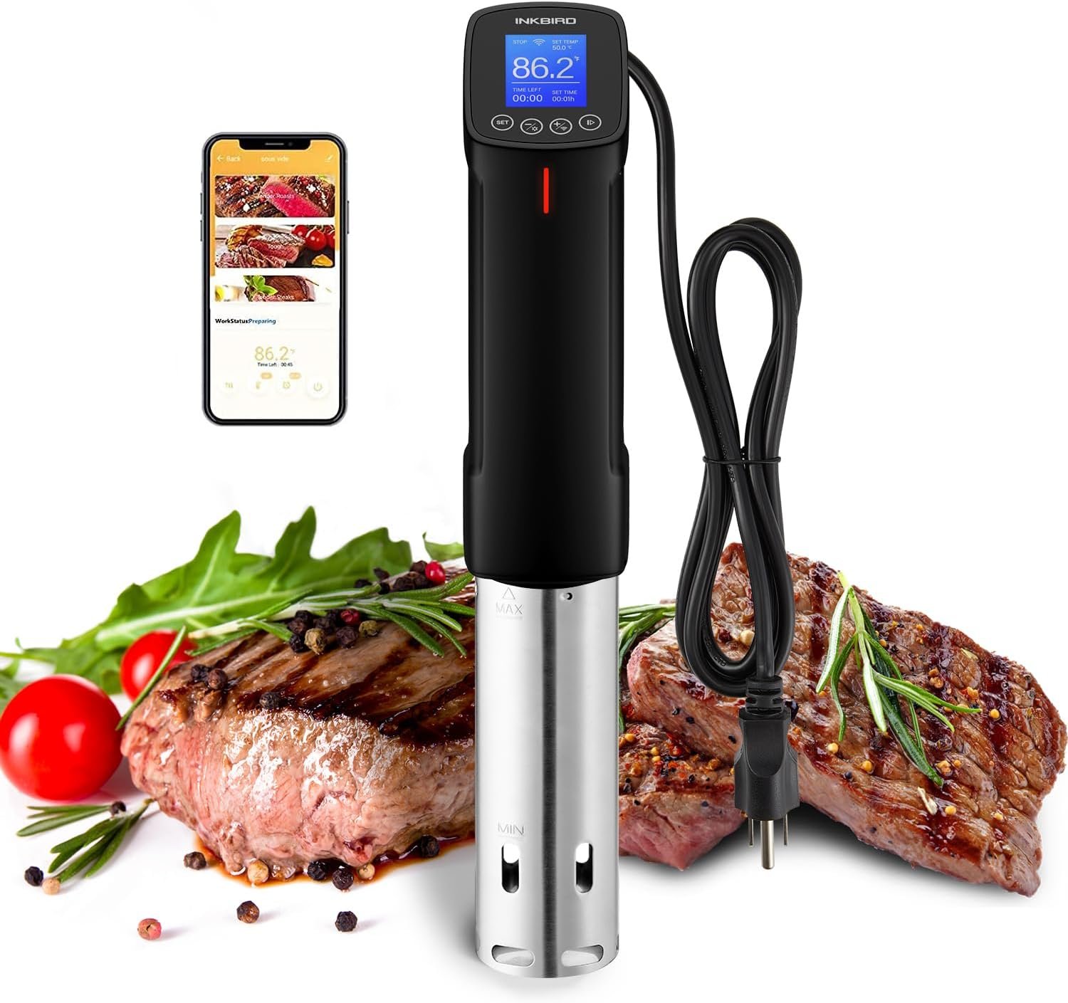 NKBIRD WIFI Sous Vide Cooker ISV-100W, 1000 Watts Sous Vide Machine Immersion Circulator with 14 Preset Recipes on APP & Calibration Function, Thermal Immersion, Fast-Heating with Timer