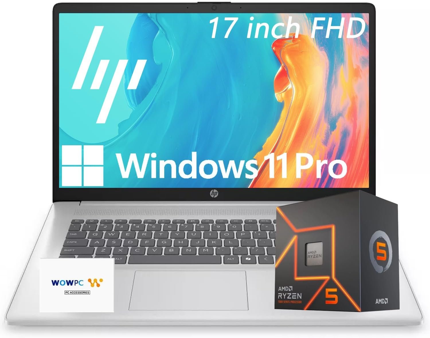 HP 17 Business Laptop 2025/2026 Edition, 17.3" FHD IPS Display, AMD 7000 Series Ryzen Processor (Beats Intel i7-1355U), Copilot Key, 64GB RAM, 2TB SSD, HDMI, Wi-Fi 6, Windows 11 Pro, WOWPC USB
